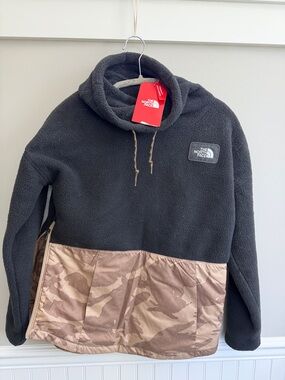 The North Face Black Fleece Pullover with Tan Camo Panel